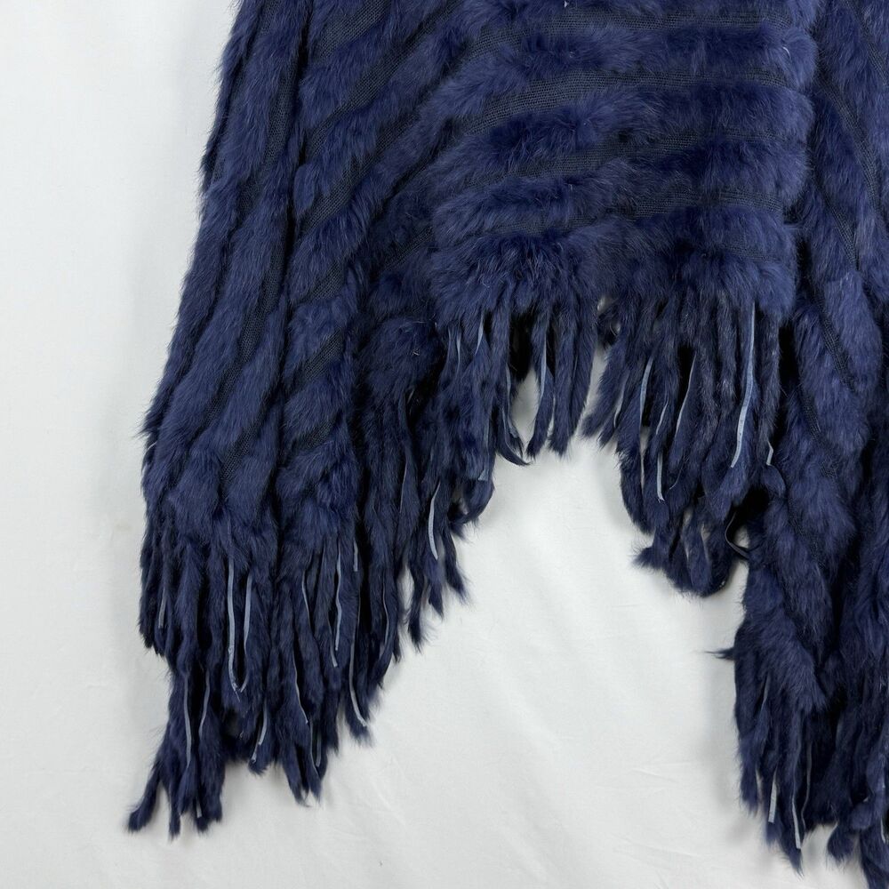 Navy Blue Faux Fur Poncho Cape Fringe Women’s One Size Soft Cozy Wrap - Picture 8 of 14